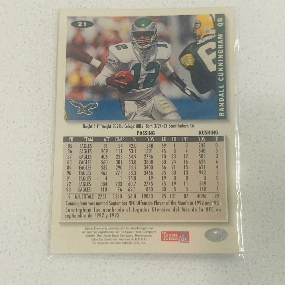 1994 Upper Deck Collector's Choice Randall Cunningham Philadelphia Eagles #21 QB